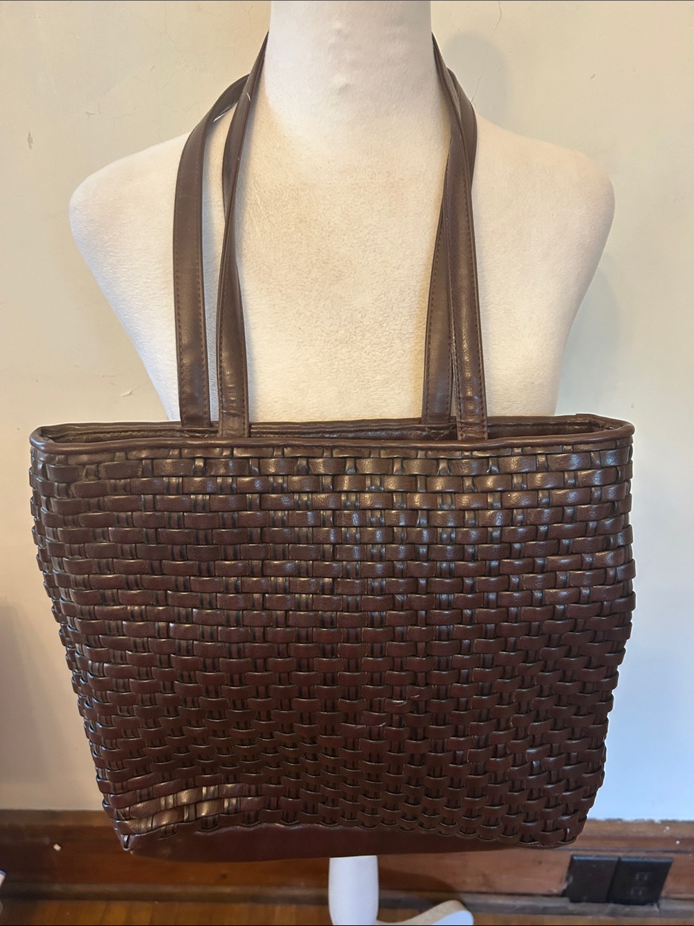 Nine West Woven Brown Leather Tote Bag EUC